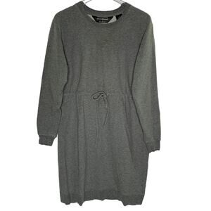 Norma Kamali M Long Sleeve Heather Gray Sweatshirt Dress Drawstring